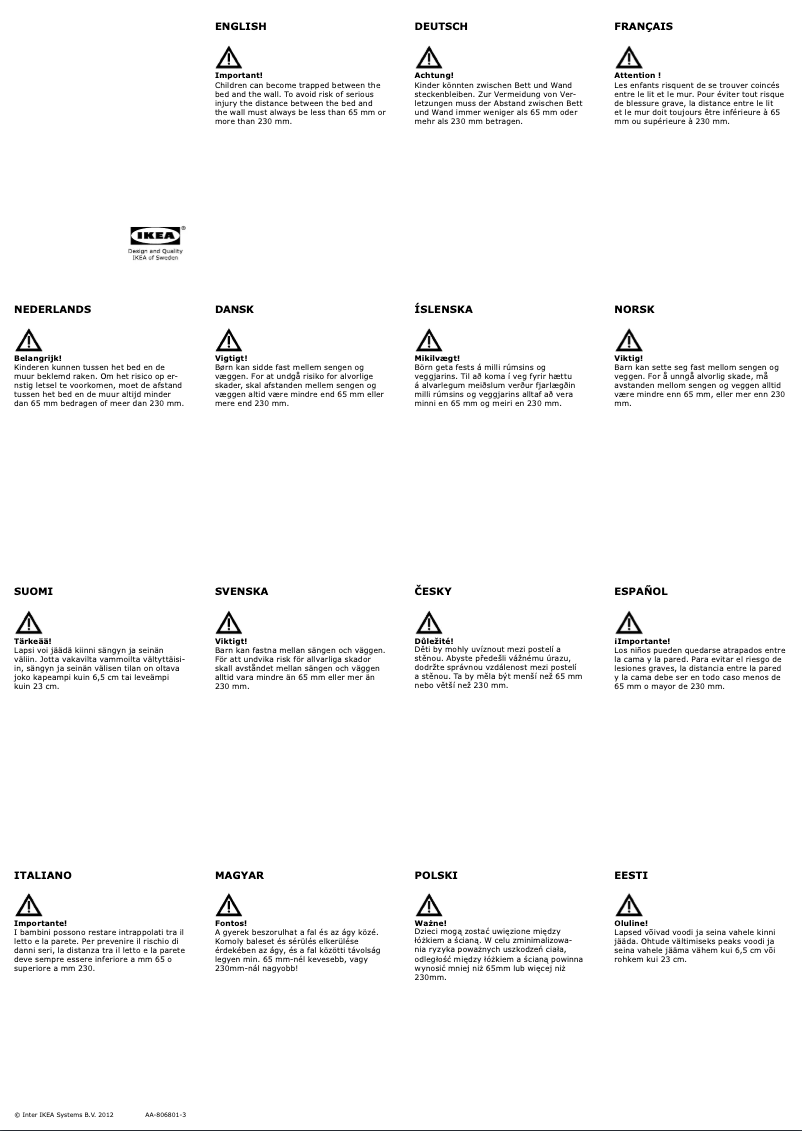 Page 1 de la notice Manuel utilisateur Ikea MINNEN