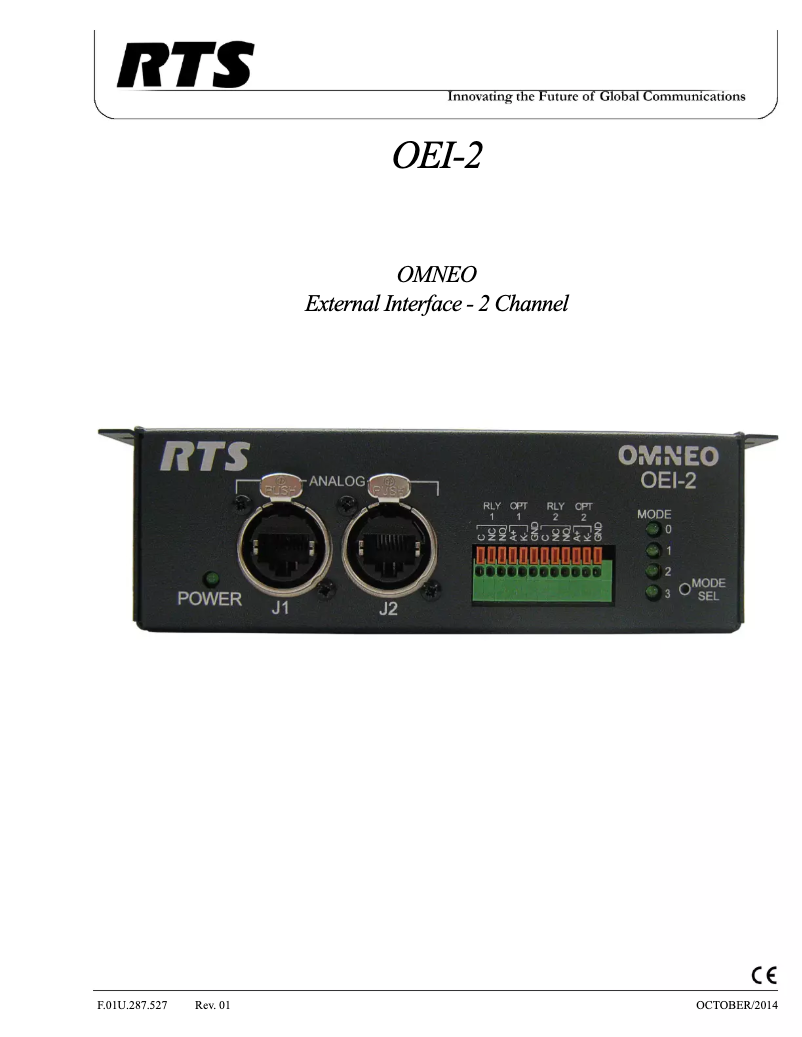 Page 1 de la notice Manuel utilisateur RTS OEI-2