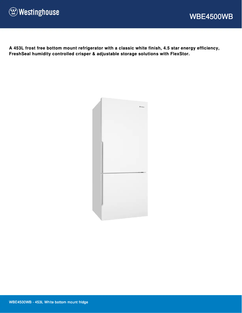 Página 1 del manual Ficha técnica Westinghouse WBE4500WB