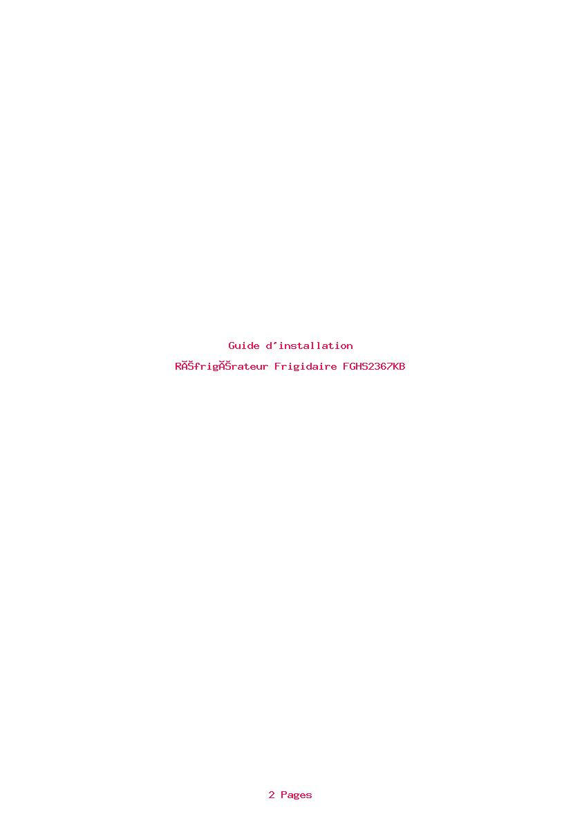Page 1 de la notice Guide d'installation Frigidaire FGHS2367KB