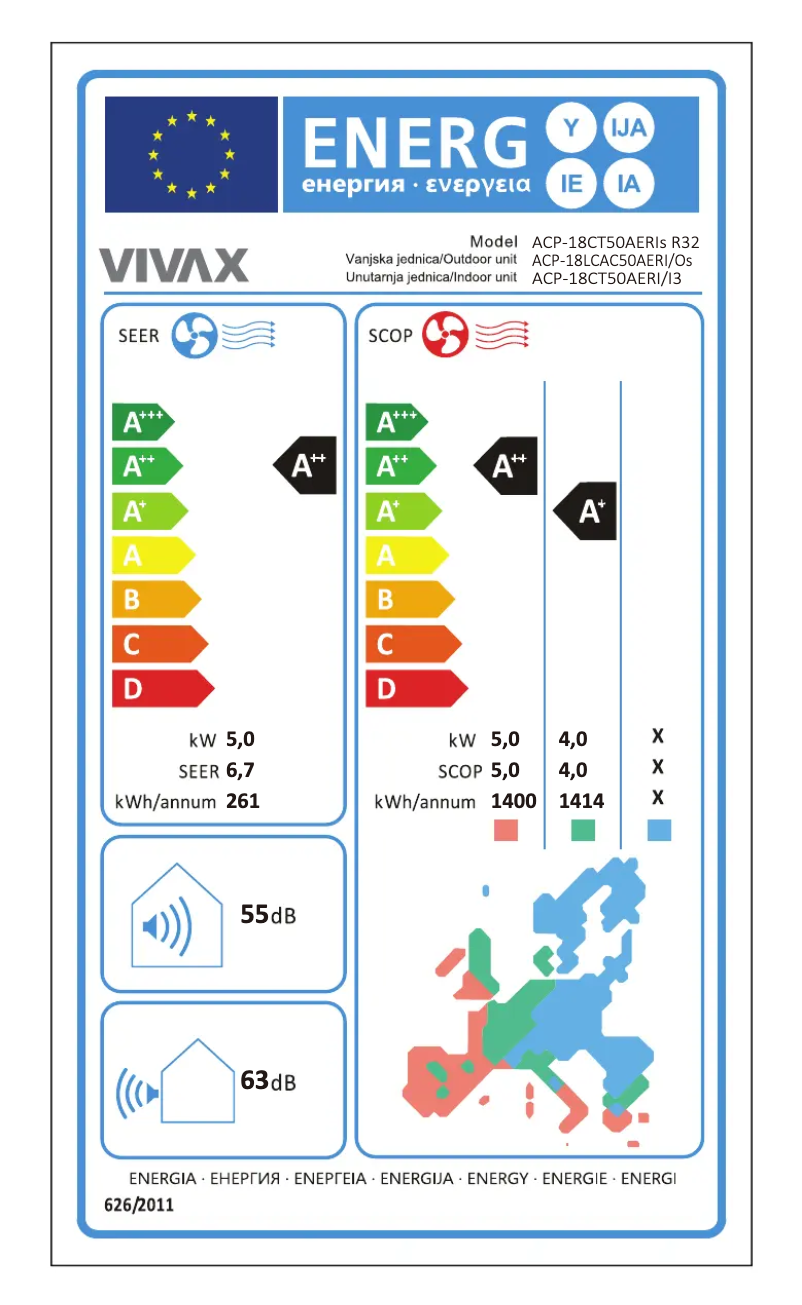 Página 1 del manual Etiqueta energética Vivax ACP-18CT50AERI