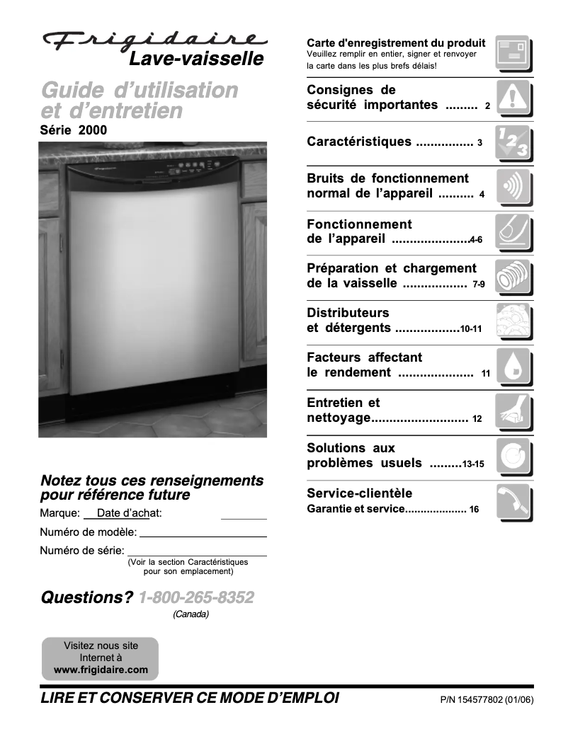 Page 1 de la notice Manuel utilisateur Frigidaire FDB2000RFS