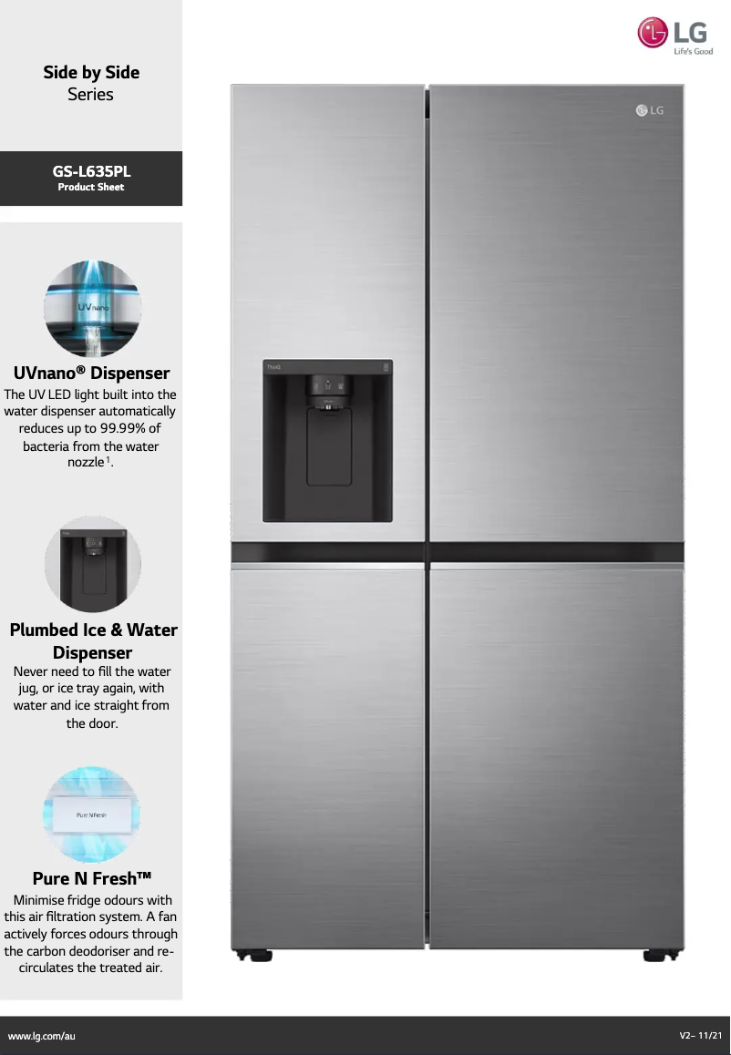 Page 1 de la notice Fiche technique LG GS-L635PL