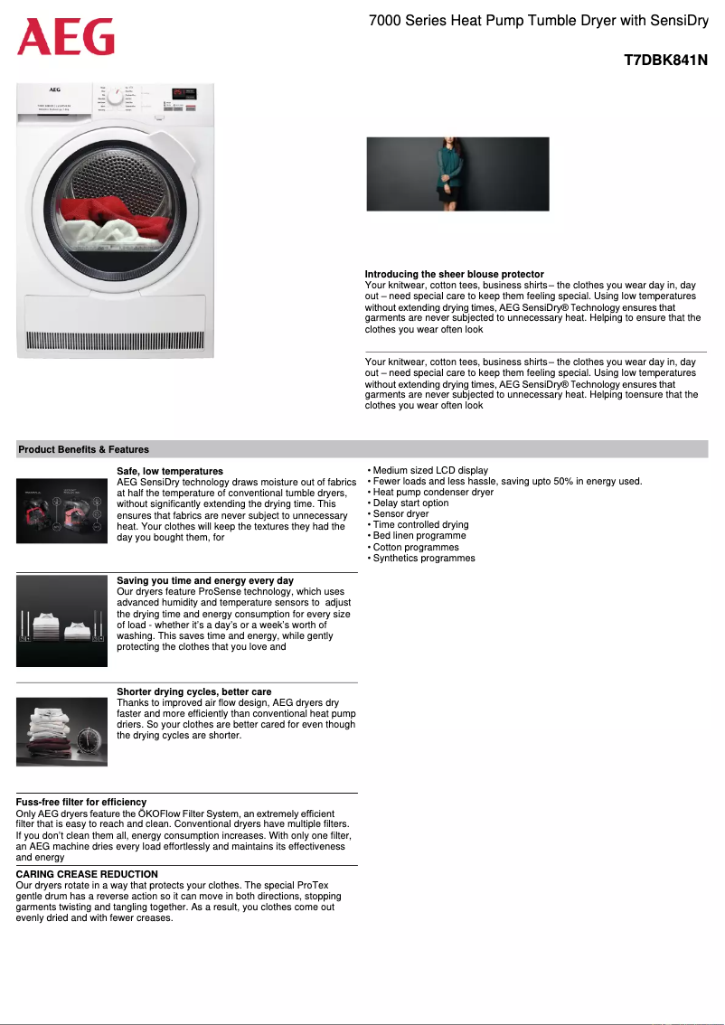 Página 1 del manual Ficha técnica AEG T7DBK841N