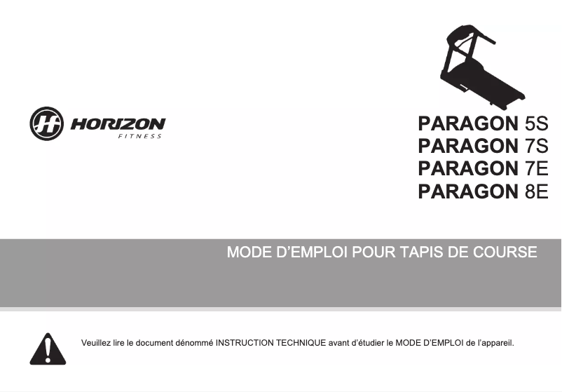 Page 1 de la notice Manuel utilisateur Horizon Fitness Paragon 7S