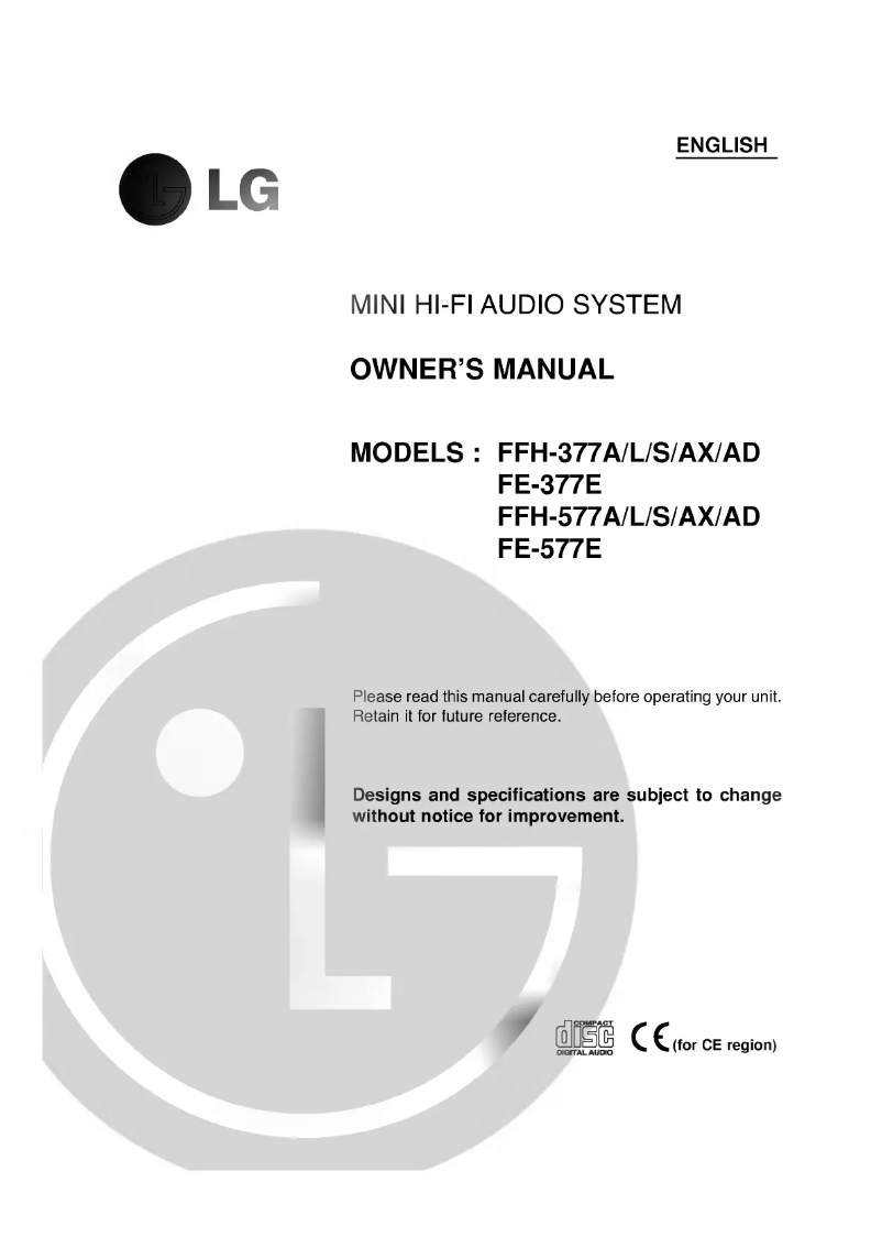 Page 1 de la notice Manuel utilisateur LG FFH-377A