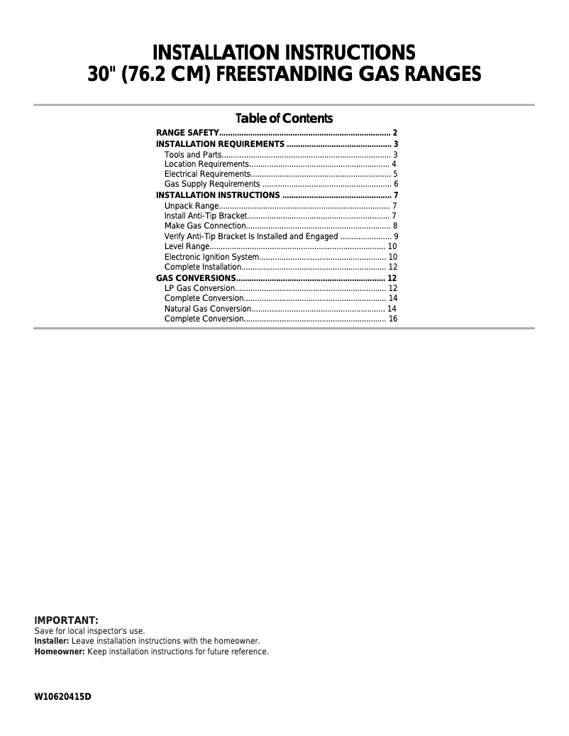 Page 1 of the manual Installation Guide Amana AGR5330BAB