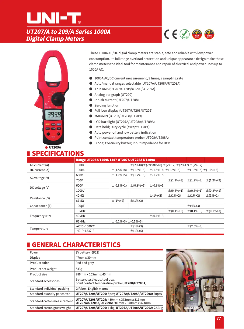 Page 1 de la notice Fiche technique Uni-T UT209A