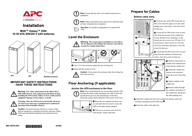 Page 1 de la notice Manuel utilisateur APC MGE Galaxy 3500