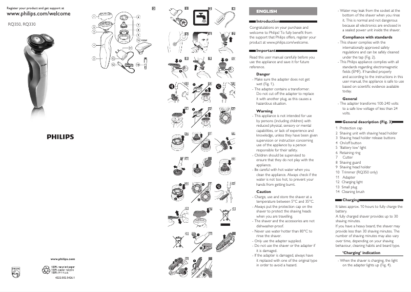 Page 1 de la notice Manuel utilisateur Philips RQ330