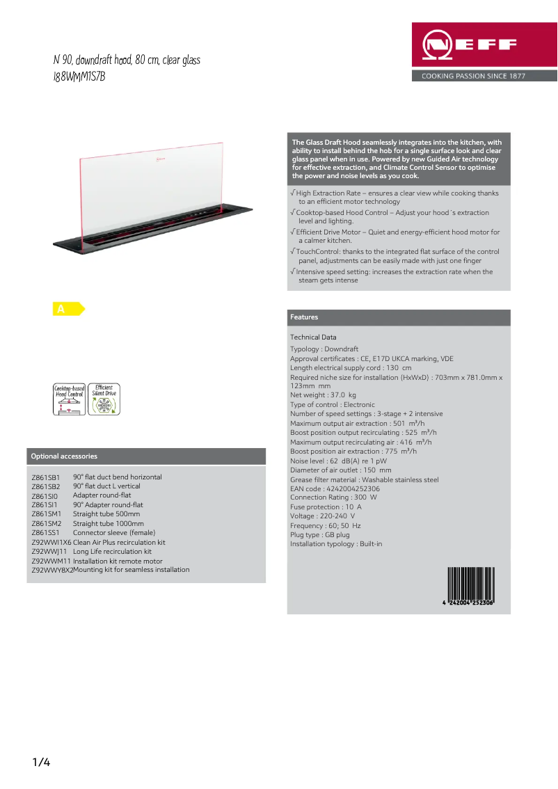 Page 1 de la notice Fiche technique Neff I88WMM1S7B