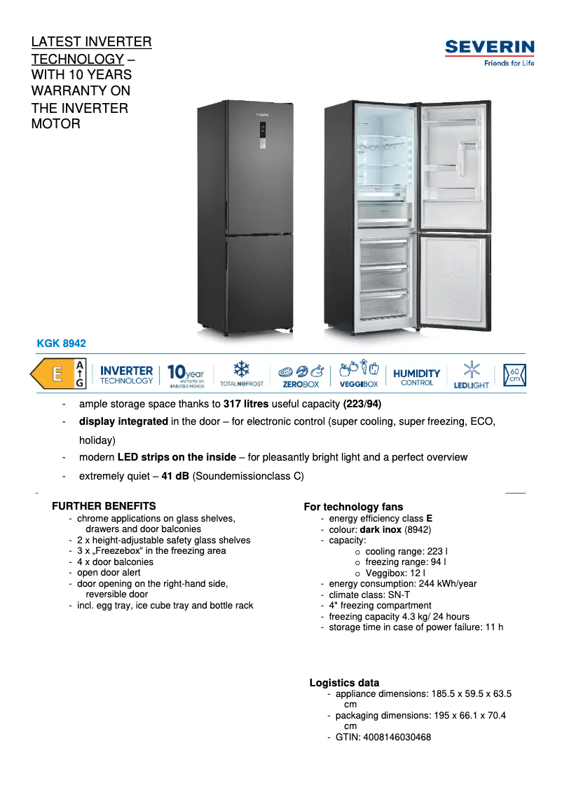 Page 1 de la notice Fiche technique Severin KGK 8942
