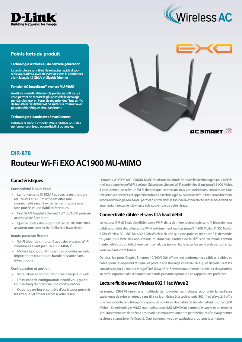 Page 1 de la notice Fiche technique D-Link DIR-878