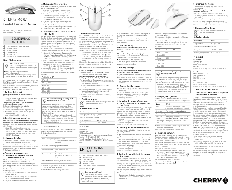 Page 1 de la notice Manuel utilisateur Cherry MC 8.1