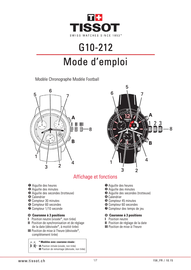 Page 1 de la notice Manuel utilisateur Tissot PRS 200 (2016)