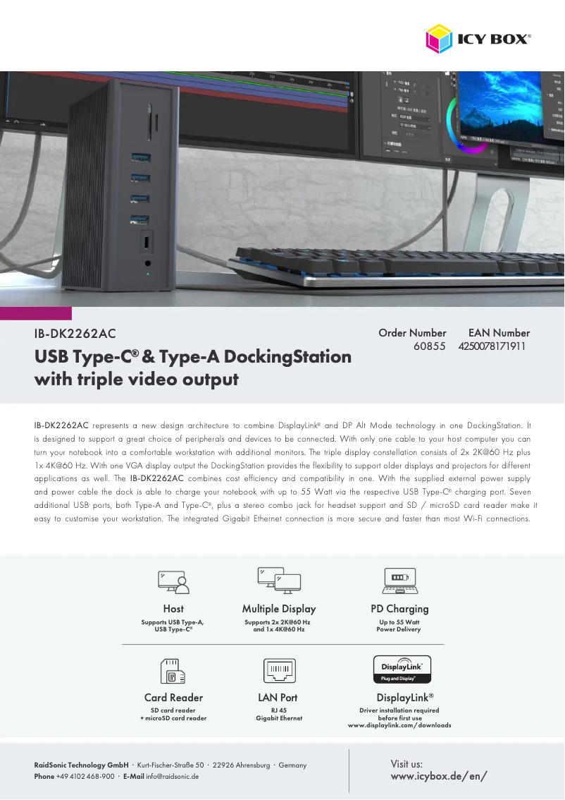 Page 1 de la notice Fiche technique Icy Box IB-DK2262AC
