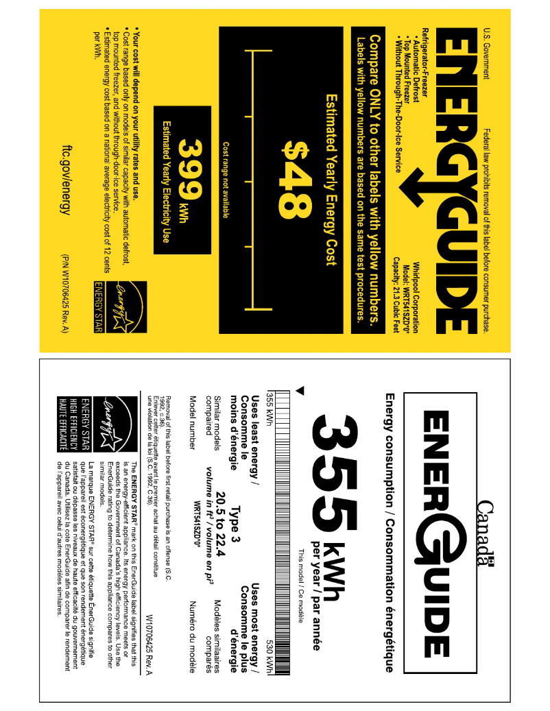 Page 1 de la notice Label énergétique Whirlpool WRT541SZDM