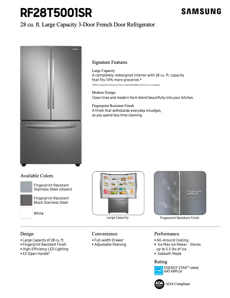 Página 1 del manual Ficha técnica Samsung RF28T5001SG