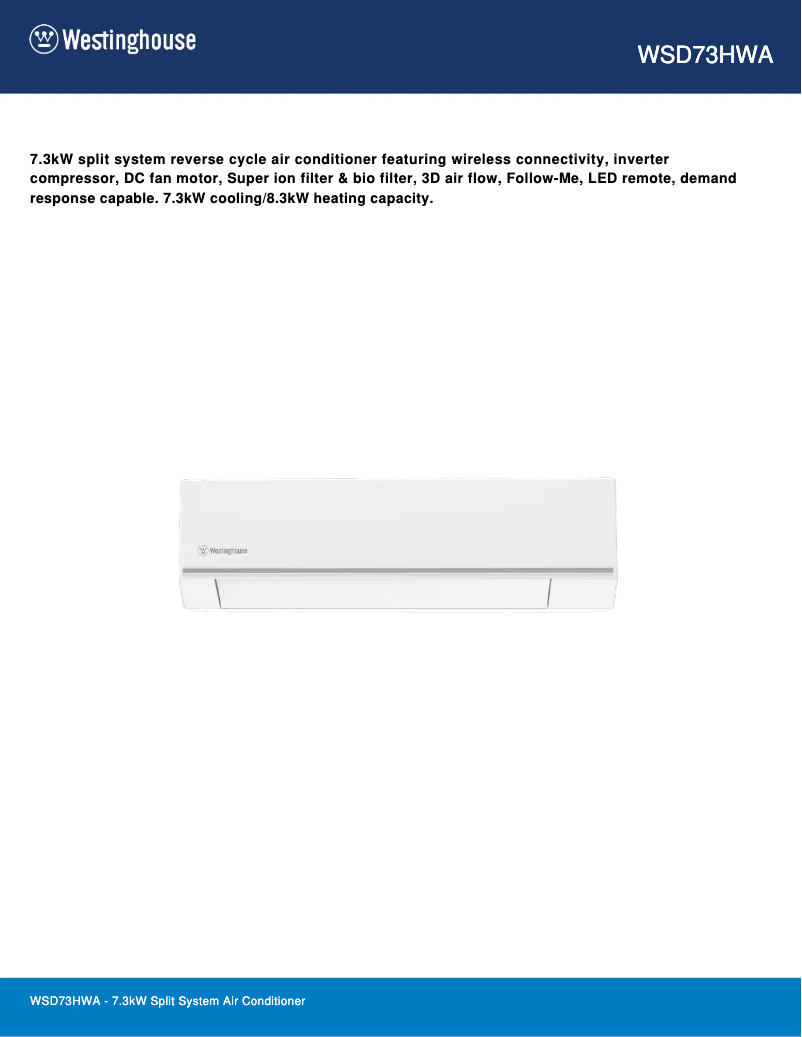 Página 1 del manual Ficha técnica Westinghouse WSD73HWA