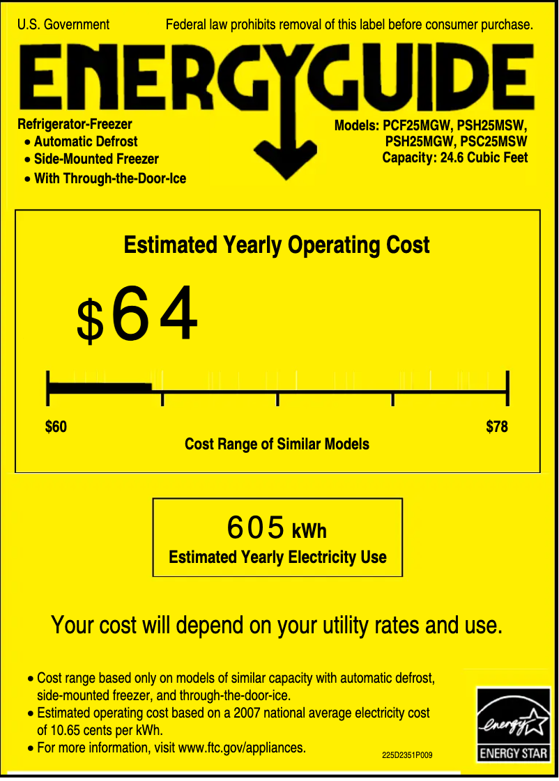 Page n°1 - Label énergétique GE Profile PSH25MGWWV