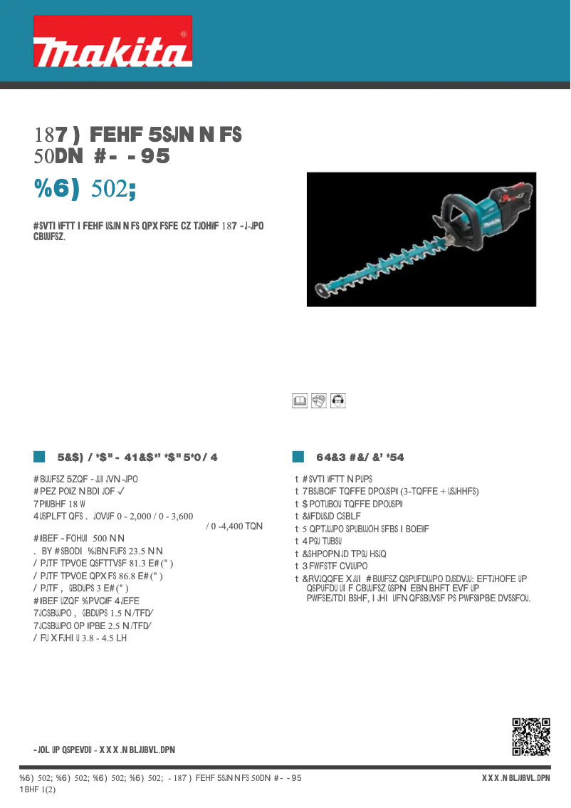 Page 1 de la notice Fiche technique Makita DUH502Z