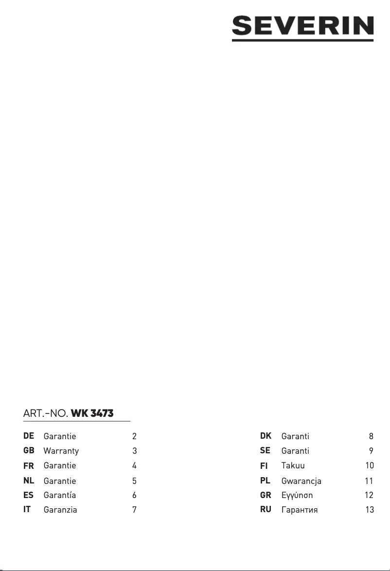 Page 1 de la notice Informations de garantie Severin WK 3473