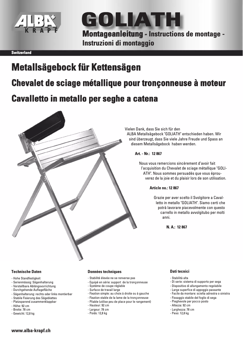 Page 1 de la notice Manuel utilisateur Alba Krapf Goliath 12867