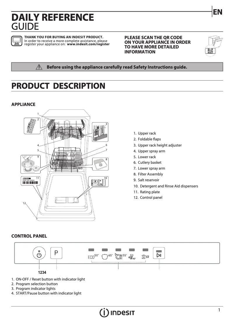 Page n°1 - Manuel utilisateur Indesit Slimline DI9E 2B10
