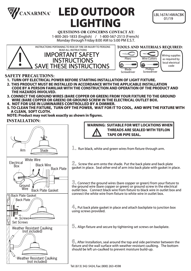 Página 1 del manual Manual de usuario Canarm LBL167A14WACBK