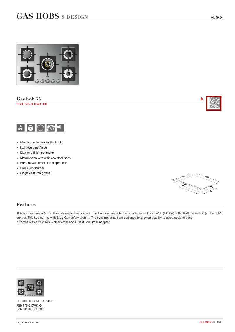 Page 1 de la notice Fiche technique Fulgor Milano FSH 775 G DWK XX