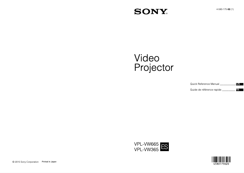 Page 1 de la notice Guide d'installation Sony VPL-VW665ES