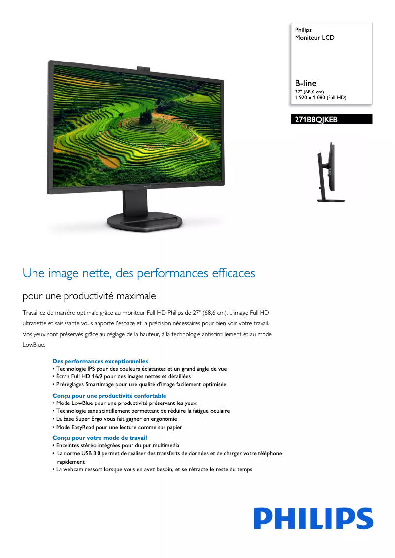 Page 1 of the manual Technical Sheet Philips 271B8QJKEB