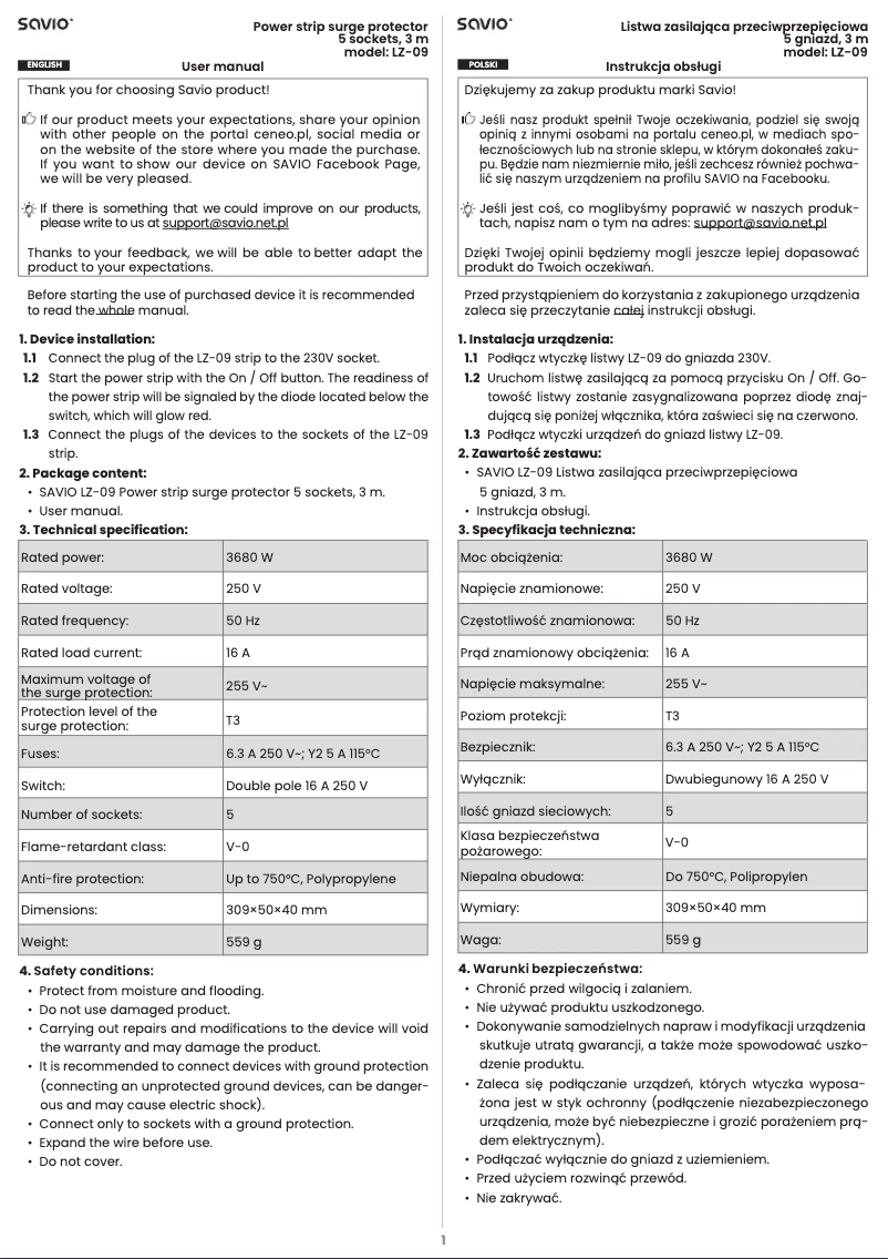 Página 1 del manual Manual de usuario Savio LZ-09