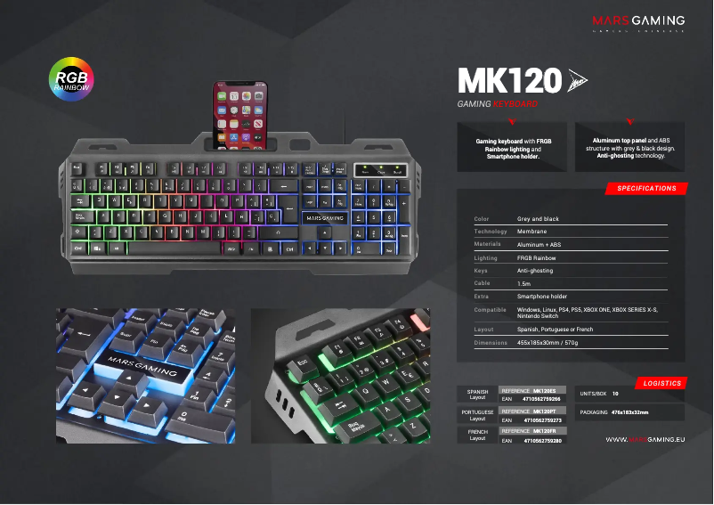 Page 1 de la notice Fiche technique Mars Gaming MK120