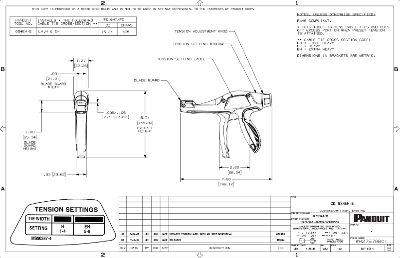 Page 1 de la notice Dessin technique Panduit GS4EH-E