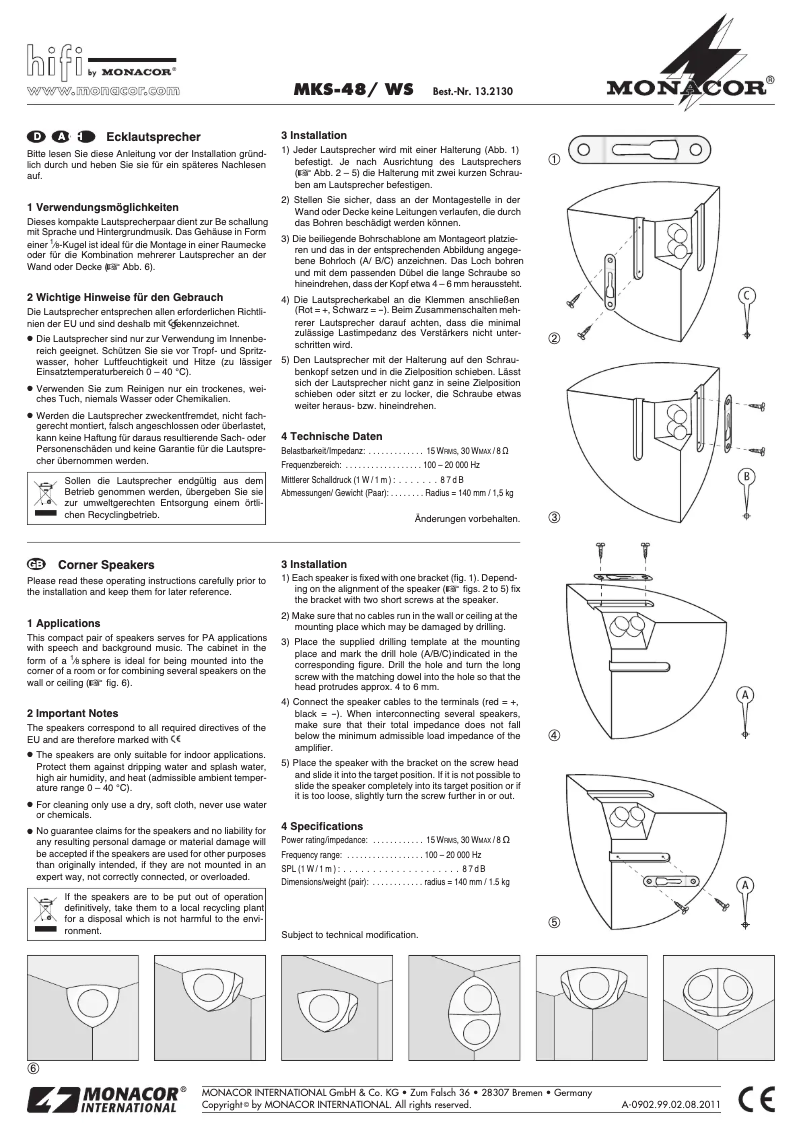 Page 1 de la notice Manuel utilisateur Monacor MKS-48/WS