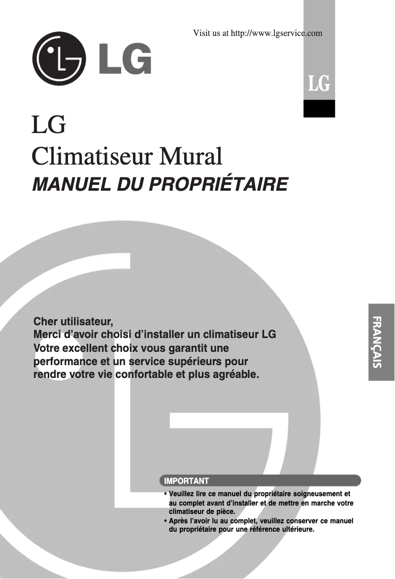 Page 1 de la notice Manuel utilisateur LG C18AWU