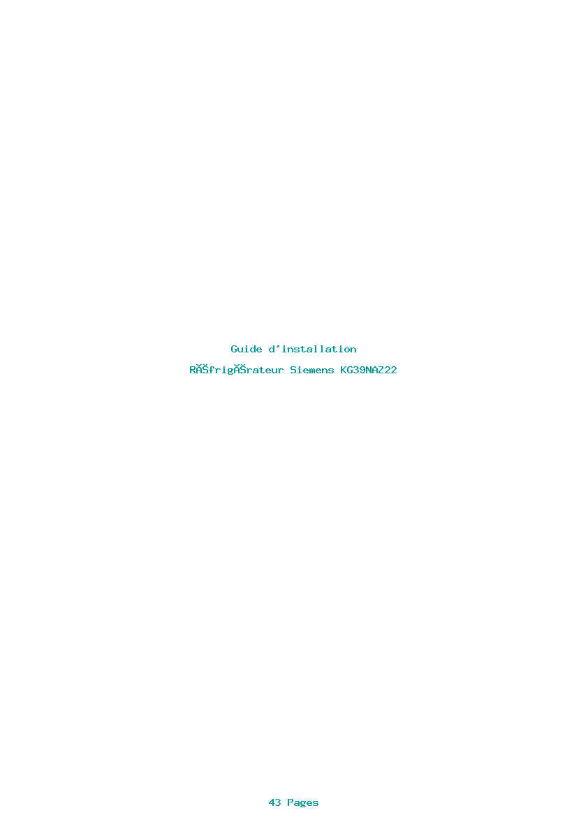 Page 1 de la notice Guide d'installation Siemens KG39NAZ22