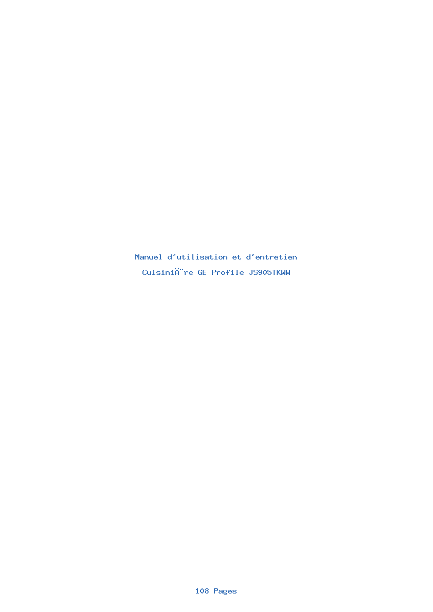 Page 1 de la notice Manuel d'utilisation et d'entretien GE Profile JS905TKWW