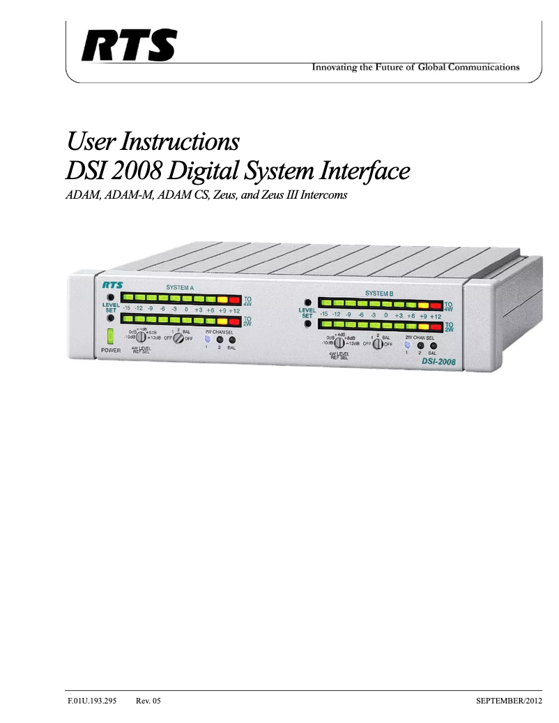 Page 1 de la notice Manuel utilisateur RTS DSI-2008