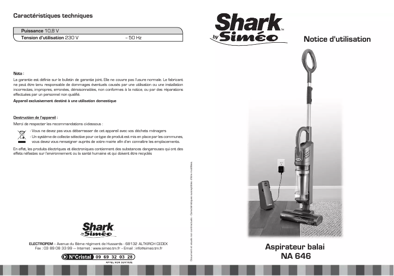 Image de la première page du manuel de l'appareil Shark NA 646