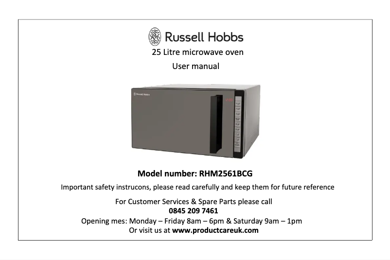 Page 1 de la notice Manuel utilisateur Russell Hobbs RHM2561BCG