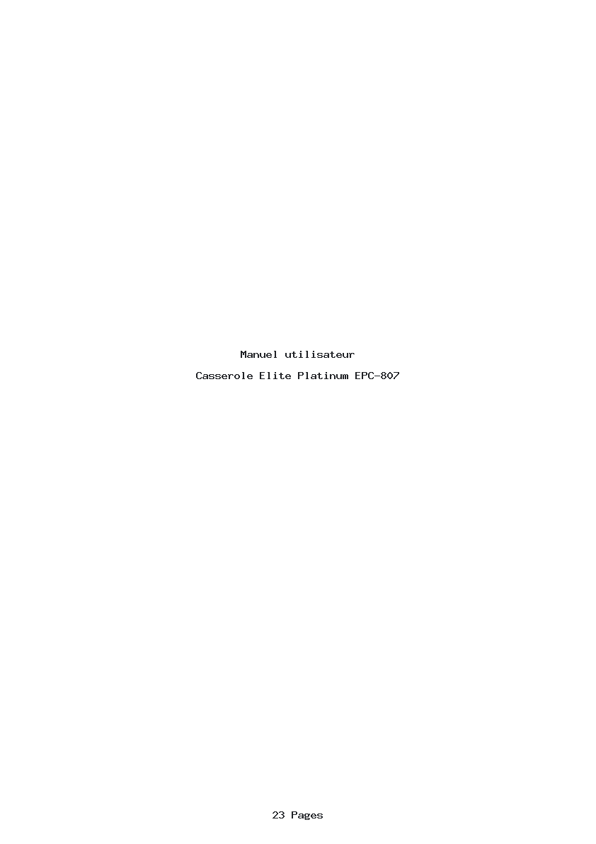 Page 1 de la notice Manuel utilisateur Elite Platinum EPC-807