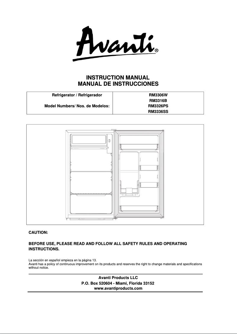 Page 1 de la notice Manuel utilisateur Avanti RM32J0W