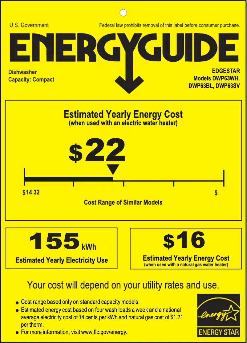 Page 1 de la notice Label énergétique EdgeStar DWP63BL
