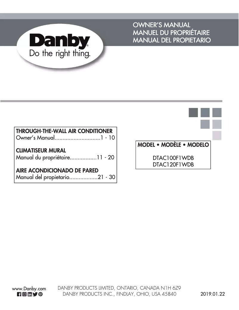 Page 1 de la notice Manuel utilisateur Danby DTAC100F1WDB