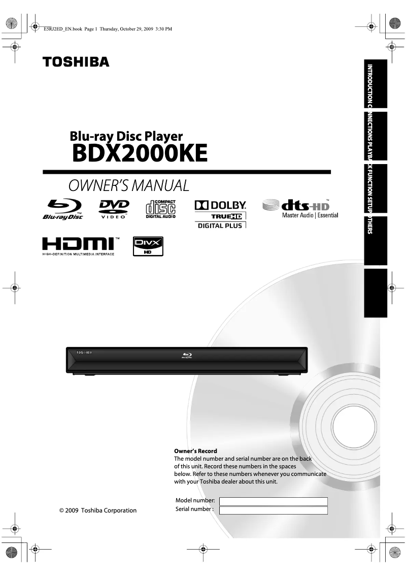 Page 1 de la notice Manuel utilisateur Toshiba BDX2000KE