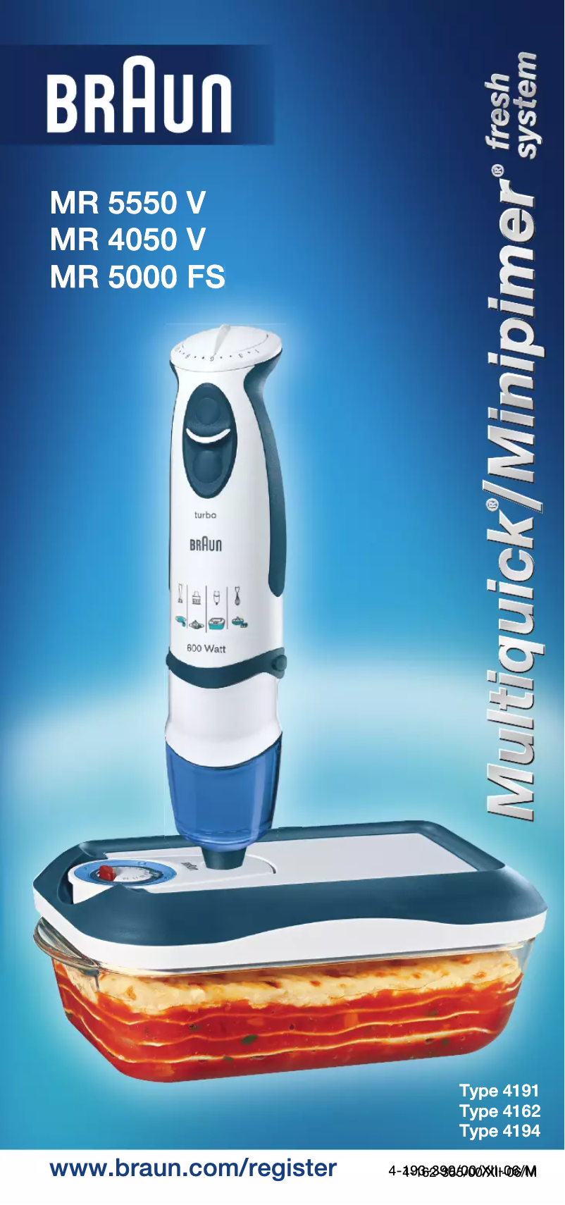 Page 1 de la notice Manuel utilisateur Braun MR 4050V