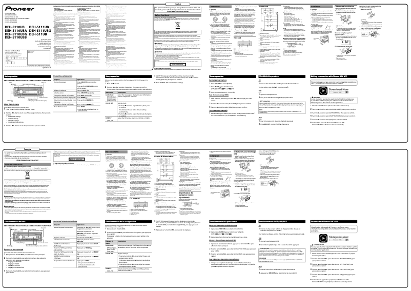 Page 1 de la notice Guide de démarrage rapide Pioneer DEH-S111UB