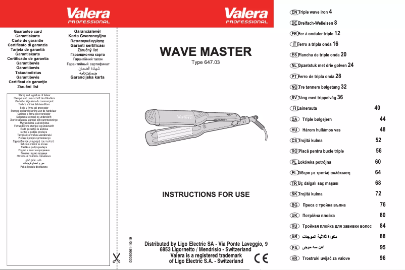 Page 1 de la notice Manuel utilisateur Valera Wave Master Ionic